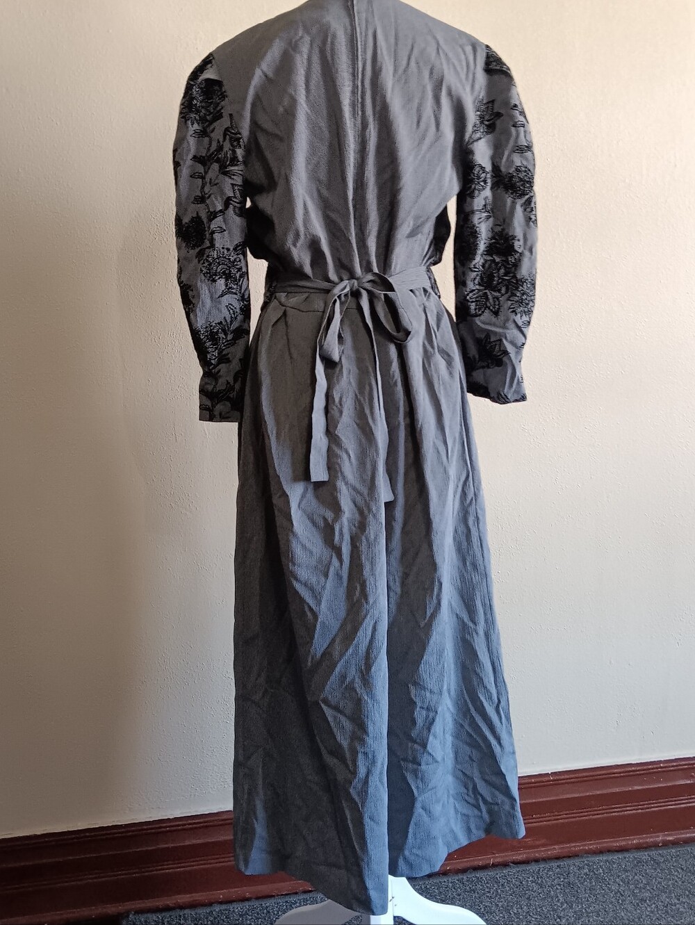 Vintage Academia Miss Dorby Velvet Burnout Black & Gray Maxi Dress Womens Sz 8 - Picture 5 of 13